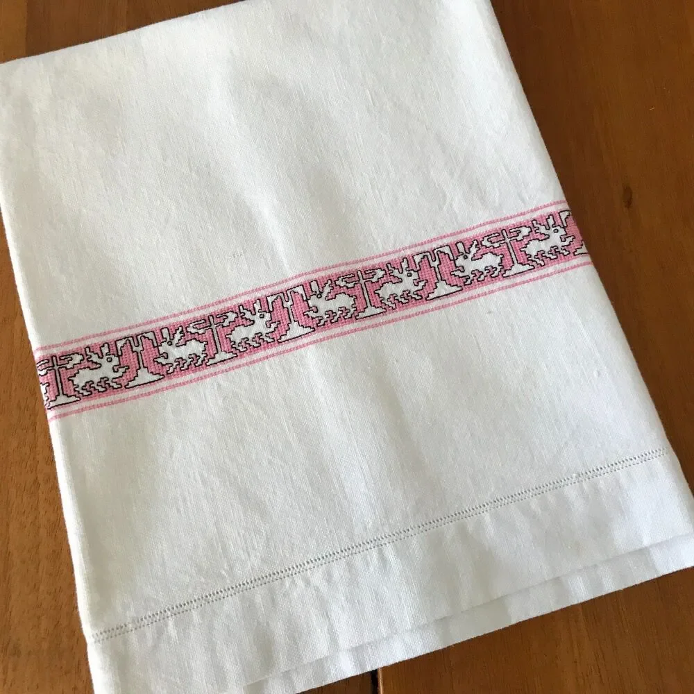 Kitchen Linen Towel Bunny Rabbit  Runner Spring Cross Stitch 22 x 53 Easter